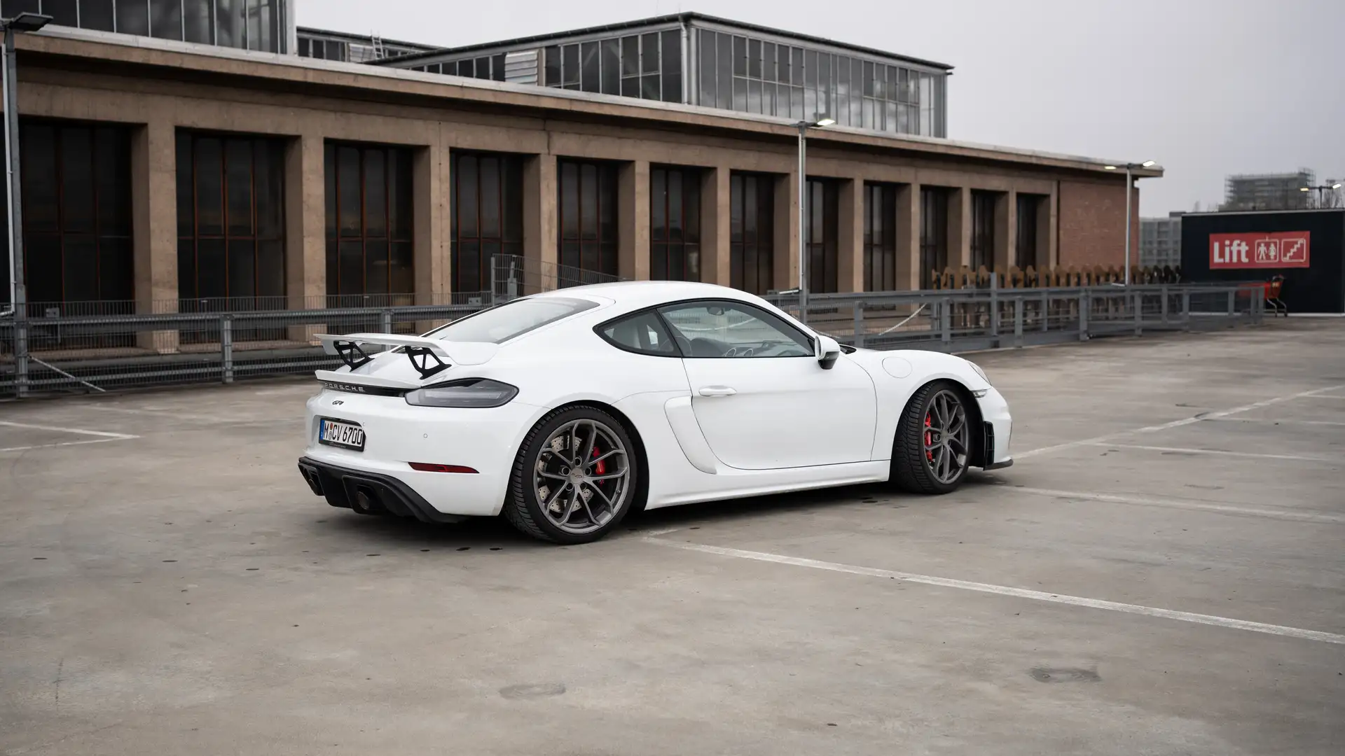 The rear of our Porsche GT4 from a distance.